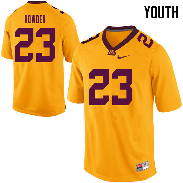 Youth #23 Jordan Howden Minnesota Golden Gophers College Football Jerseys Sale-Yellow - Click Image to Close